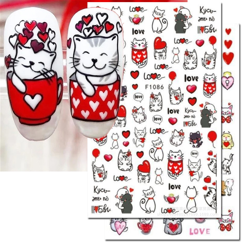 Nail Art Valentines Day - 3d decalques da arte do prego