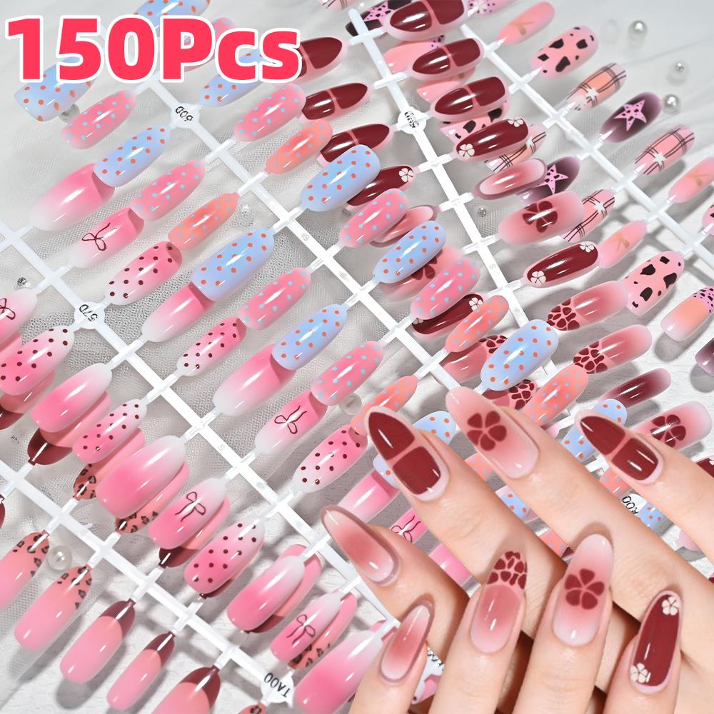 Nail Art Leopard - 150 Peças Unhas Postiças Rosa Azul