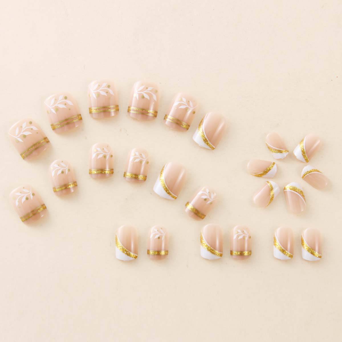 Press On Nail Set - Unhas Postiças Curtas Nude Quadradas com