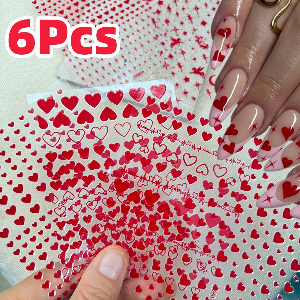 Nail Art Valentines Day - 6 pçs/set vermelho amor-coração dia dos