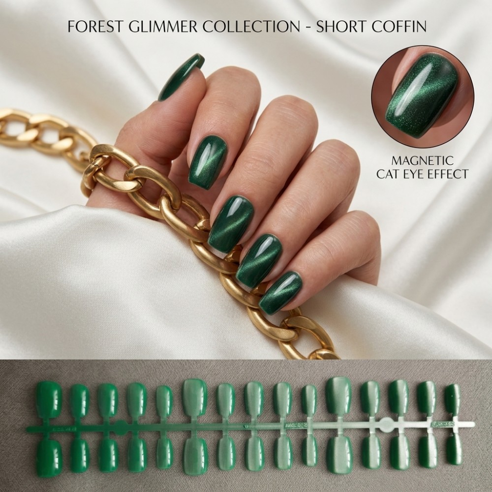 Press On Nail Set - 24PCS Coleção Forest Glimmer Unhas Postiças