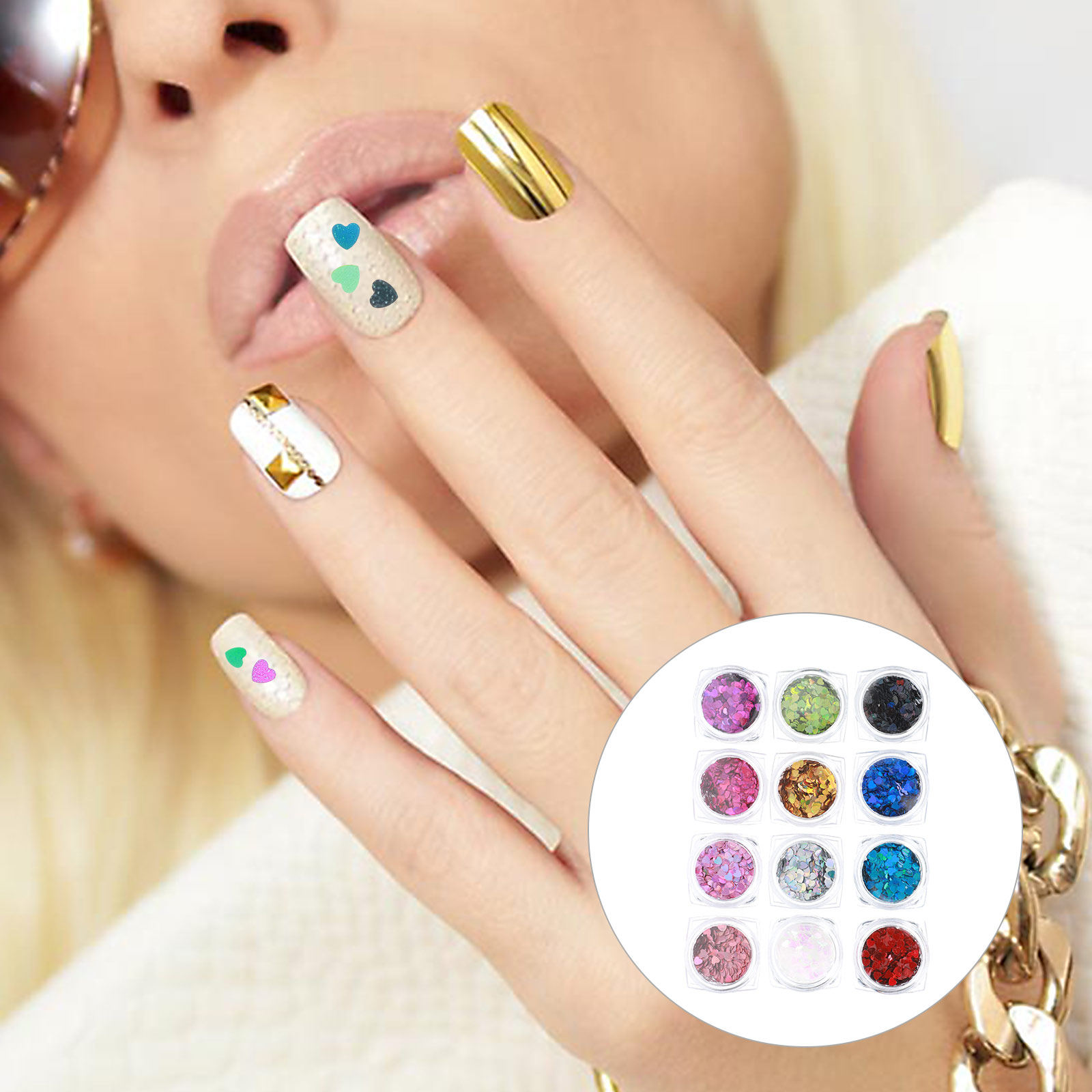 Nail Art Valentines Day - 1 conjunto de lantejoulas brilhantes para