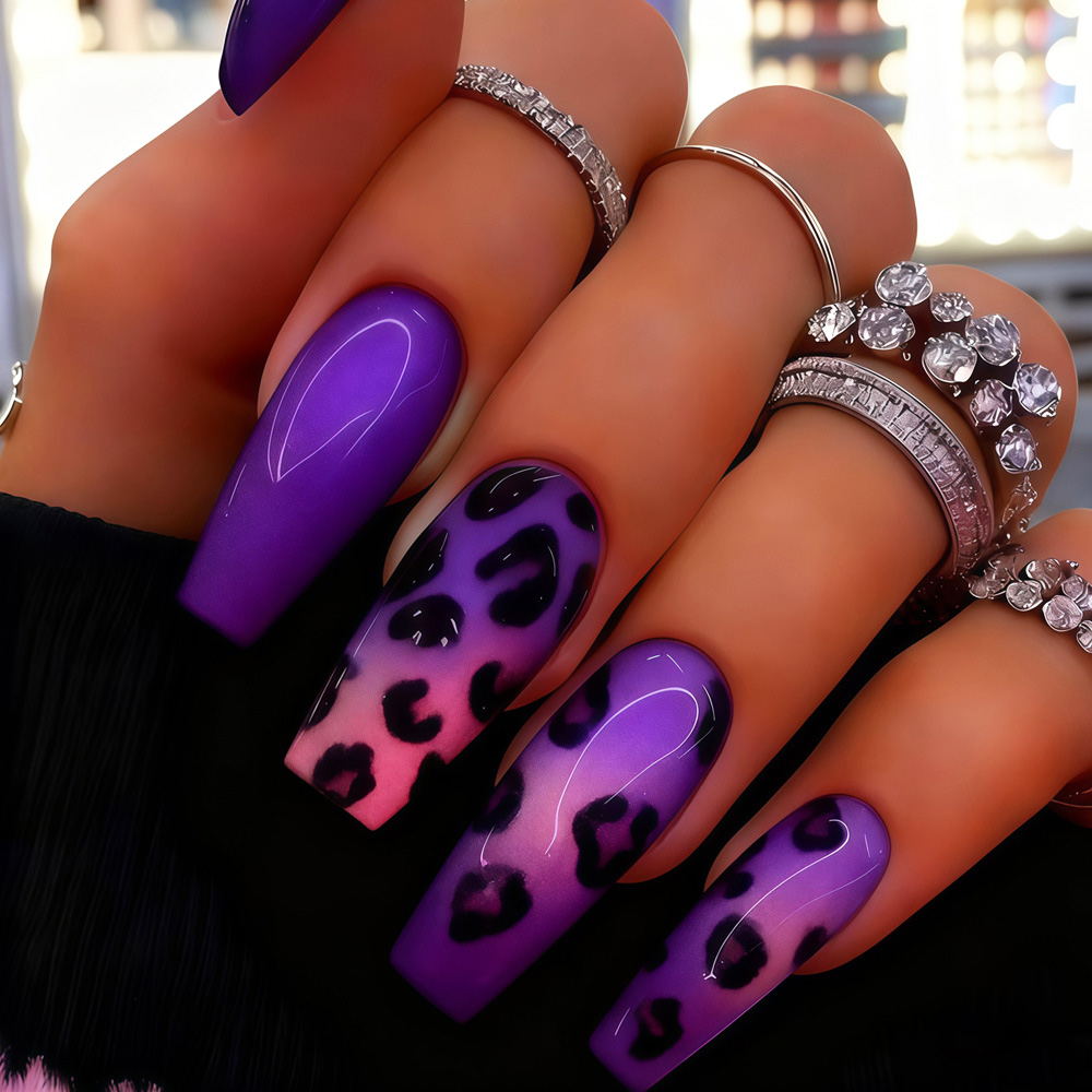 Nail Art Leopard - Pontas de unhas falsas médias para