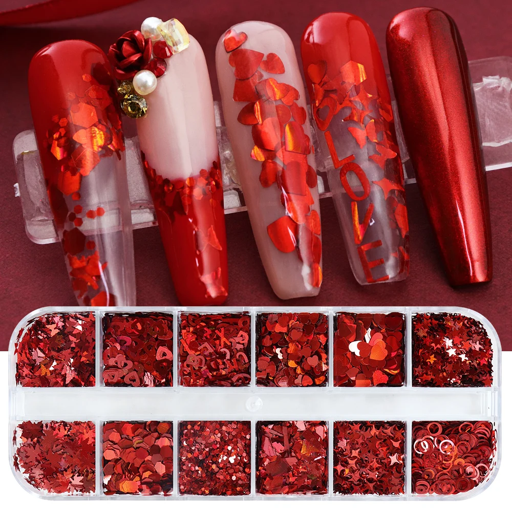 Nail Art Valentines Day - Holográfica Brilhante Nail Art Flocos Glitter,
