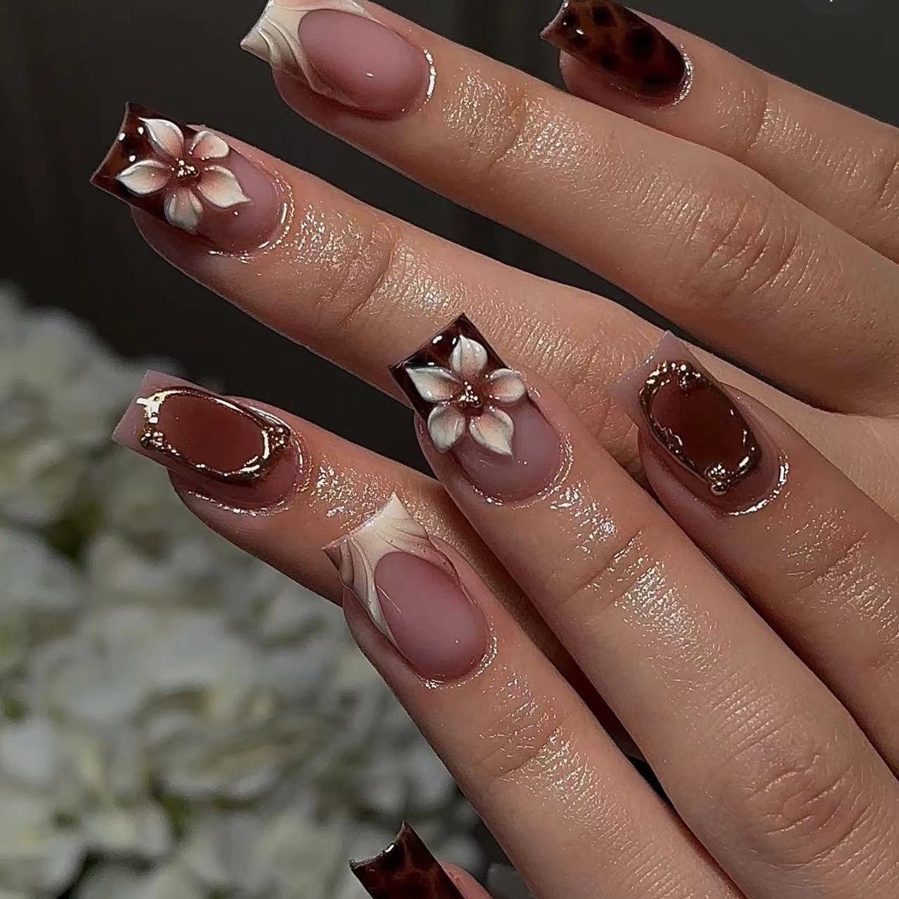 Nail Art Leopard - Unhas postiças curtas quadradas para mulheres,