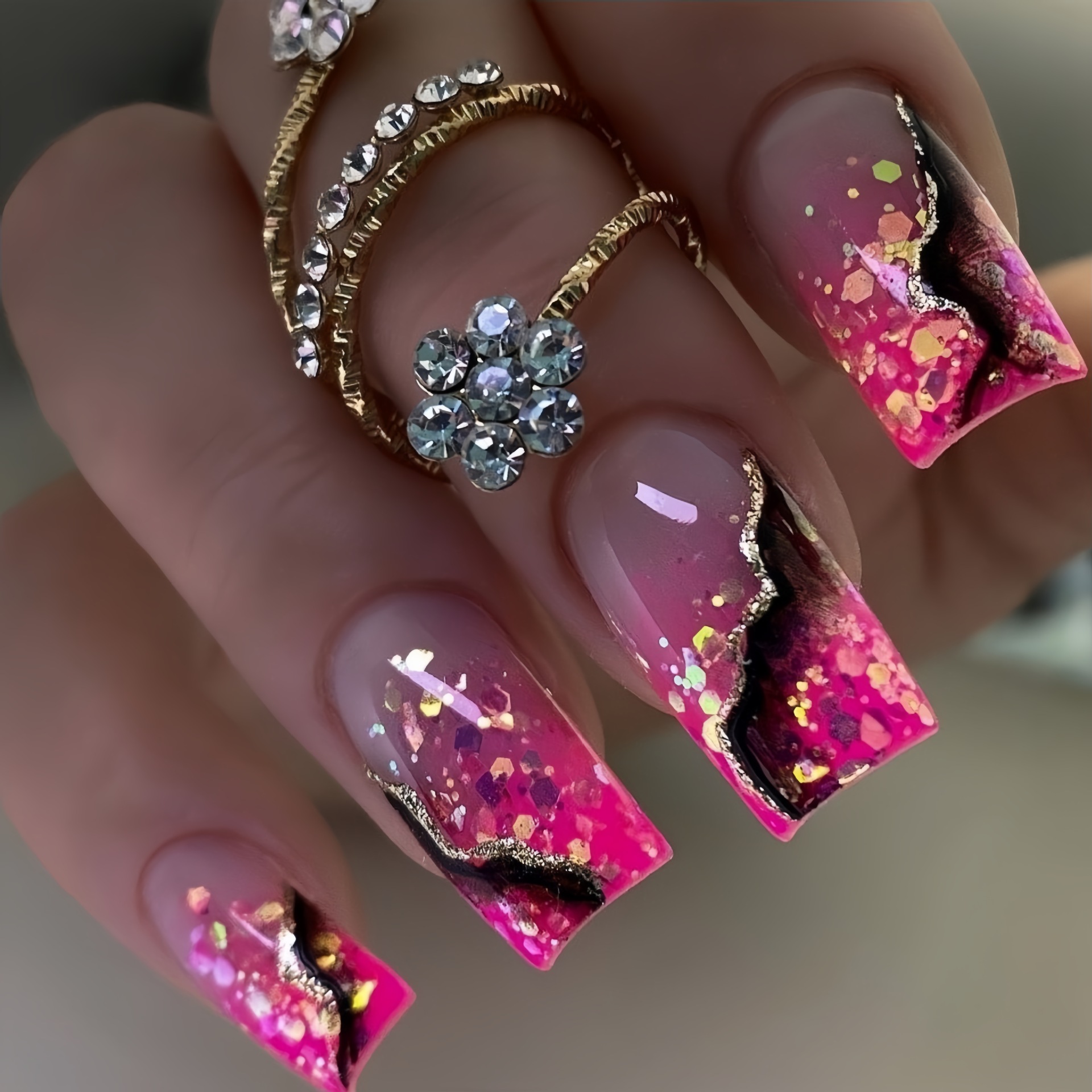 Press On Nail Set - Unhas postiças médias para mulheres e