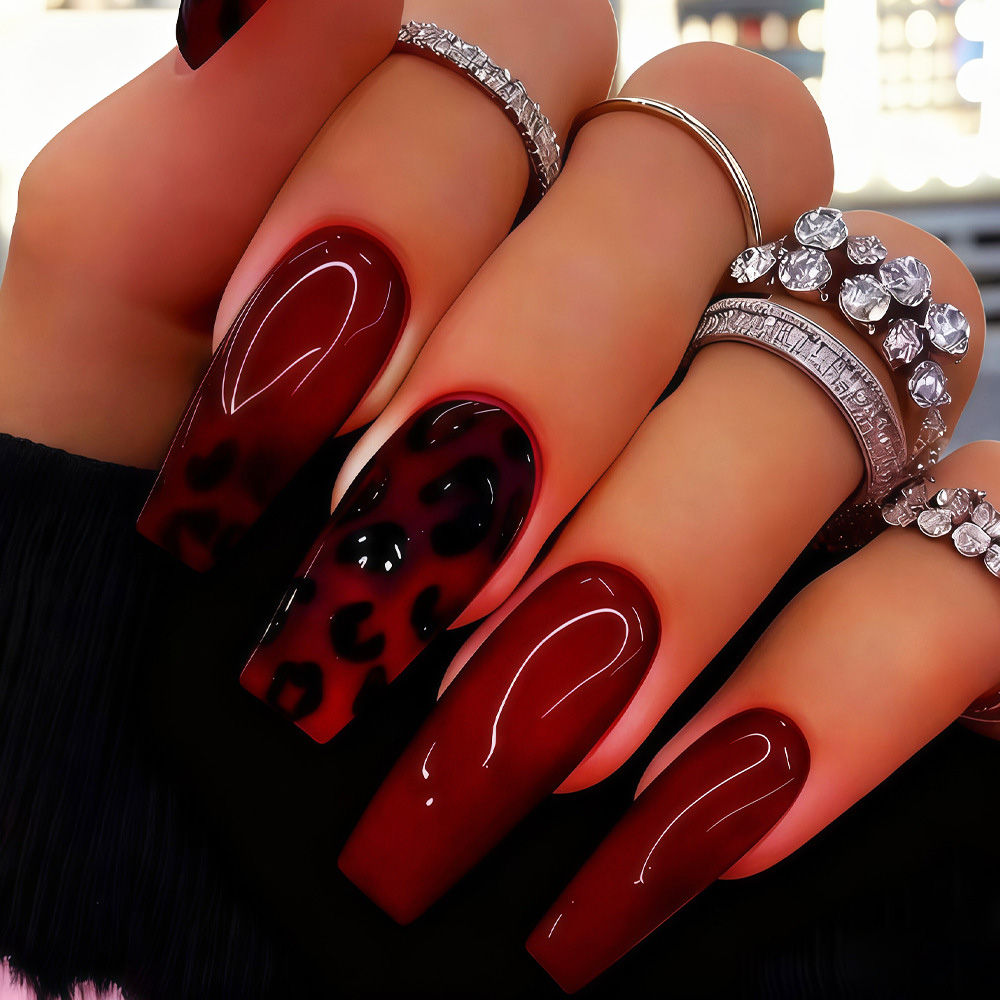 Pontas de unhas falsas médias  - Nail Art Leopard avaliação e preço